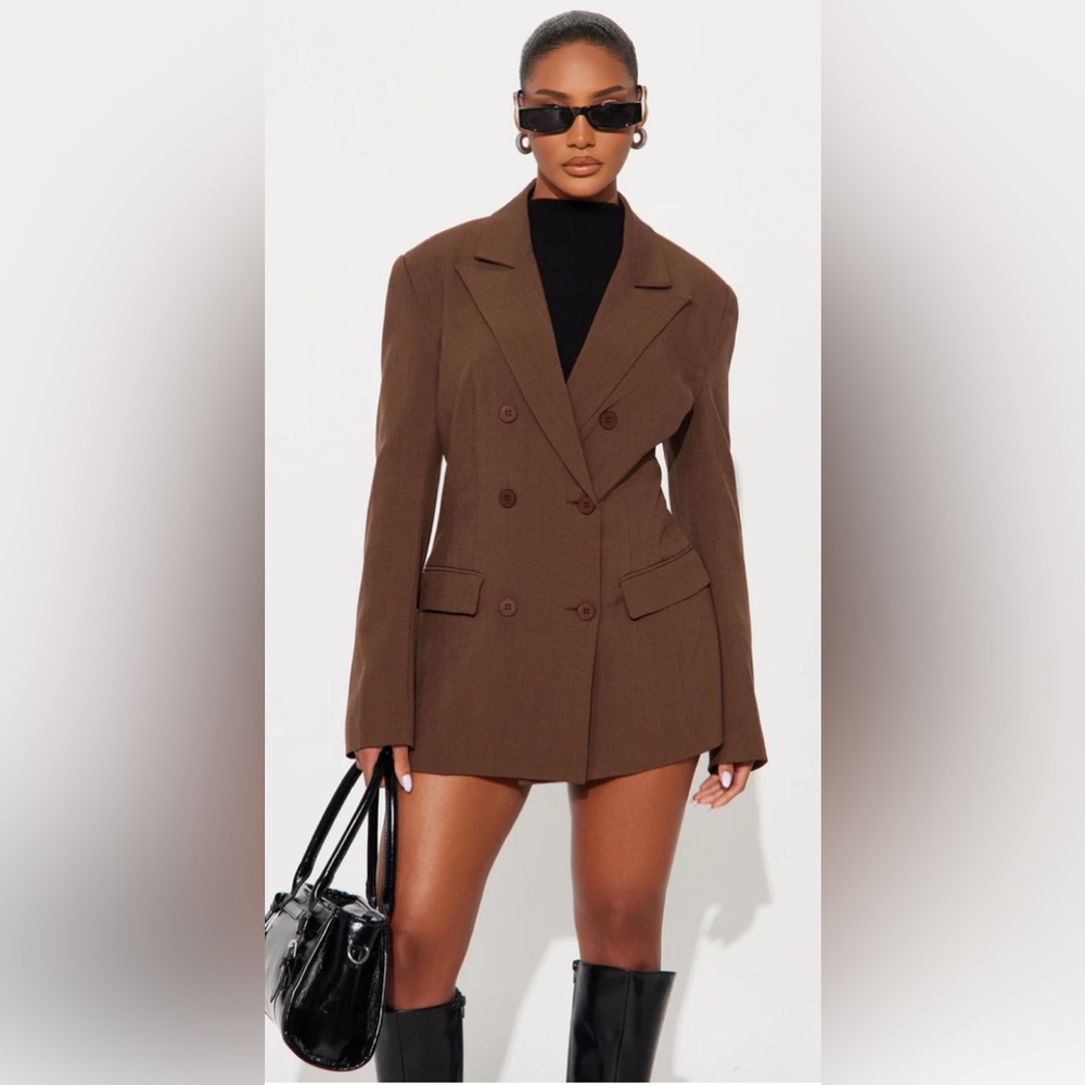 Fashion Nova Chocolate Double-Breasted Blazer
